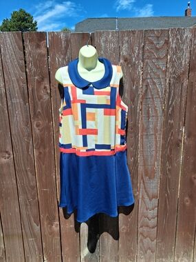 Modcloth Colorblock Navy, Cream, Coral Mini Dress